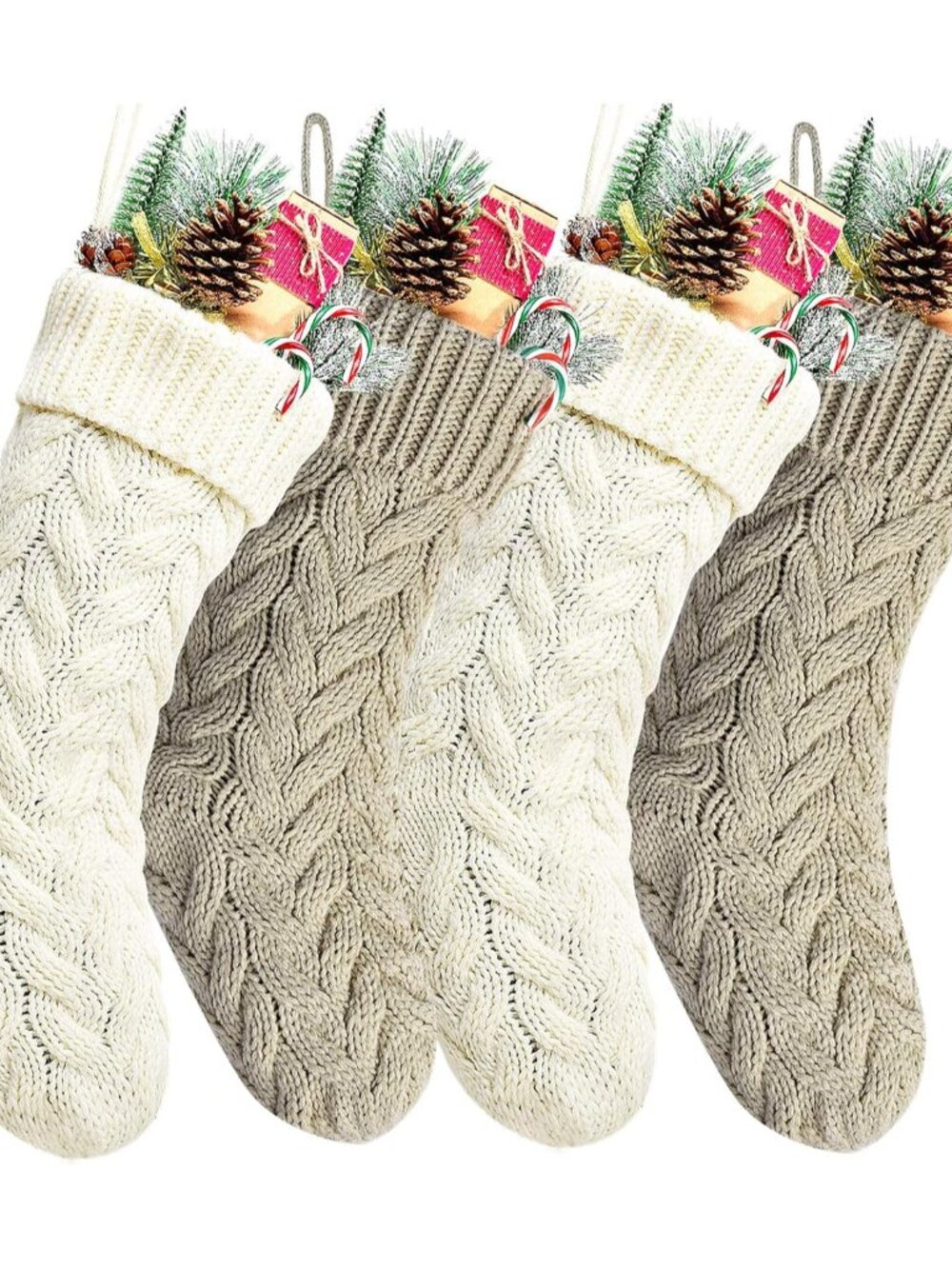 18" Khaki and Ivory Knit Christmas Stockings,4 Pack